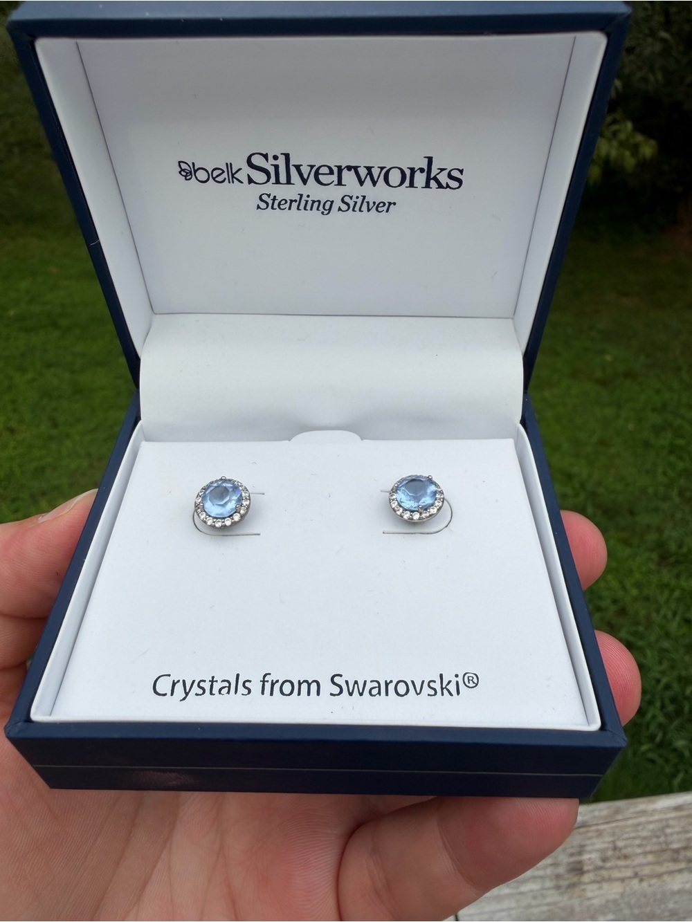 Sterling Silver Blue Crystal Stud Earrings